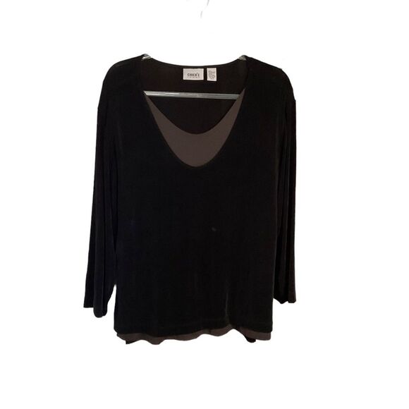 Chico’s Travelers Collection Long Sleeve Black Brown Layered Top Size 3= XL - Picture 13 of 15